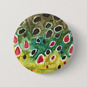 Badge Rond 5 Cm Poisson de truite Brown