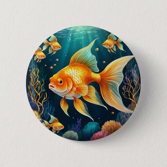 Badge Rond 5 Cm Poisson d'or sous-marin (Devant)