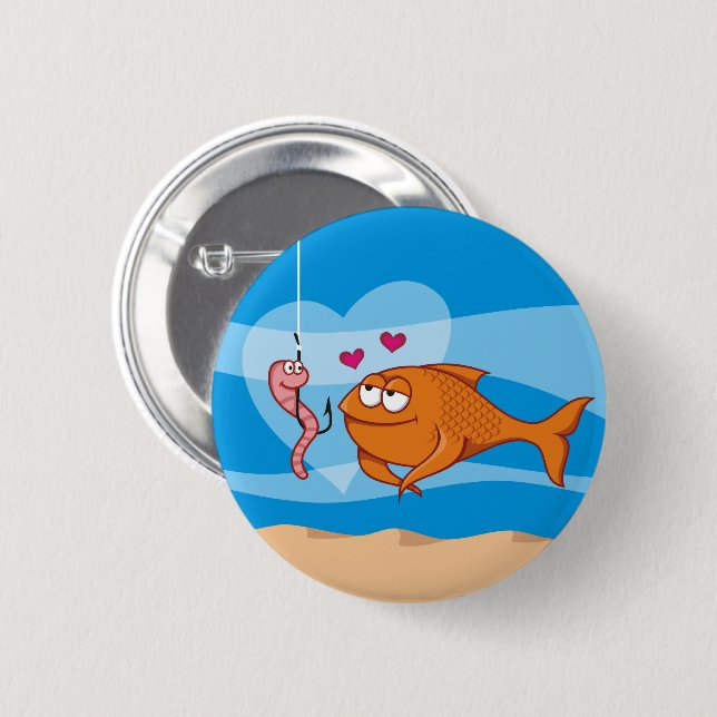 Badge Rond 5 Cm Poisson et appât en amour (Devant & derrière)