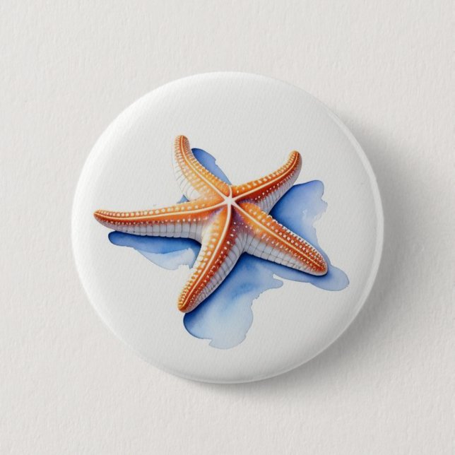 Badge Rond 5 Cm Poisson étoilé et silhouette bleue (Devant)
