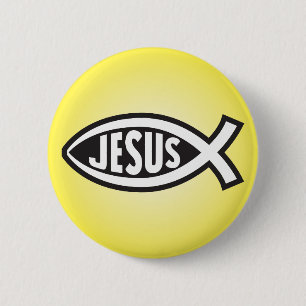 Badge Rond 5 Cm Poisson Jésus Symbole Secret Ichthys ΙΧΘΥΣ Fils de