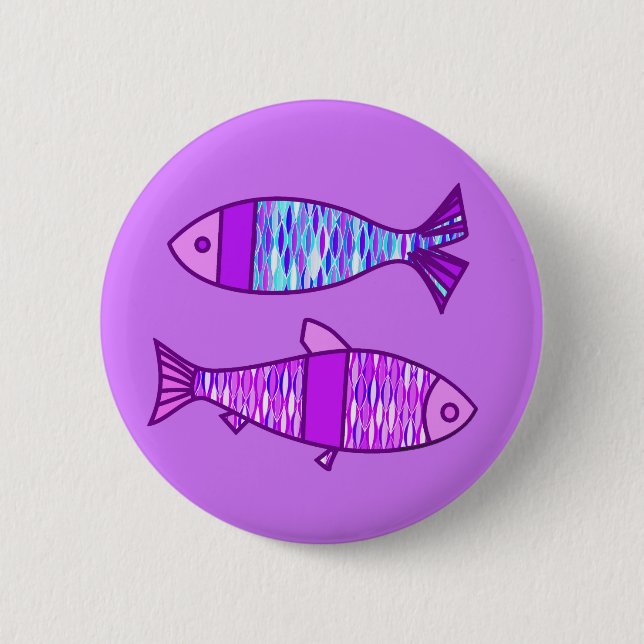 Badge Rond 5 Cm Poisson moderne rétro, violet et Améthyste violet (Devant)