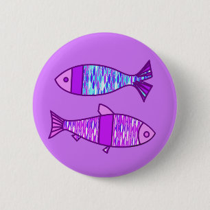 Badge Rond 5 Cm Poisson moderne rétro, violet et Améthyste violet