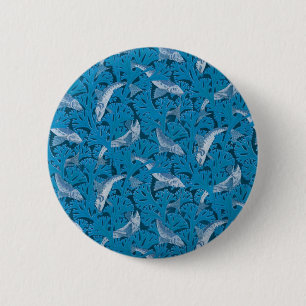 Badge Rond 5 Cm Poisson Nage d'algues Coral Bleu Vintage Classique