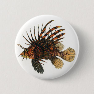 Badge Rond 5 Cm Poisson vintage de Lion, Marine Océan Vie Animal