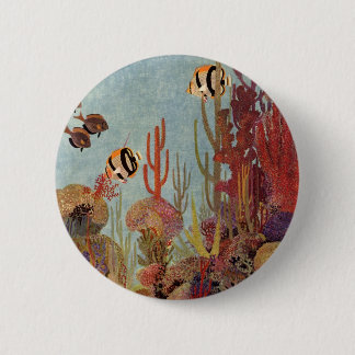Badge Rond 5 Cm Poissons-anges en corail, poissons tropicaux Vinta