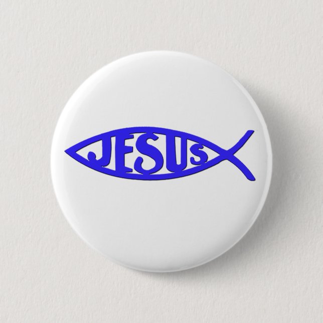 Badge Rond 5 Cm Poissons de Jésus (bleu de bouton) (Devant)