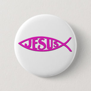 Badge Rond 5 Cm Poissons de Jésus (rose de bouton)