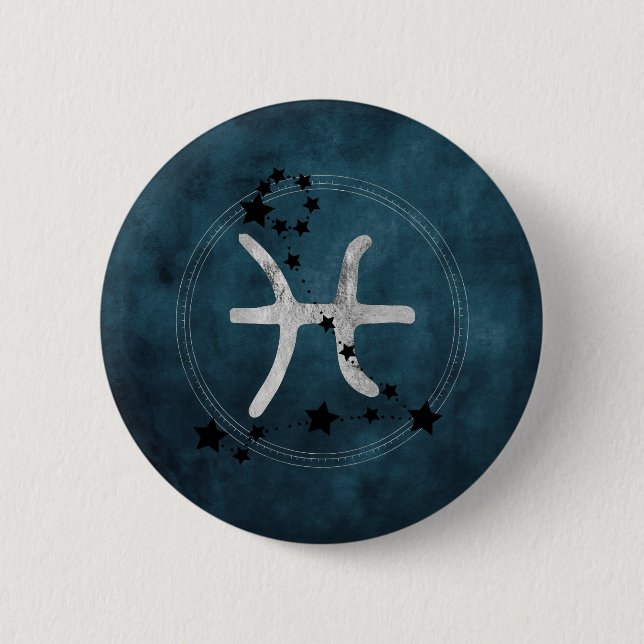 Badge Rond 5 Cm Poissons noir et argent constellation de zodiac tu (Devant)