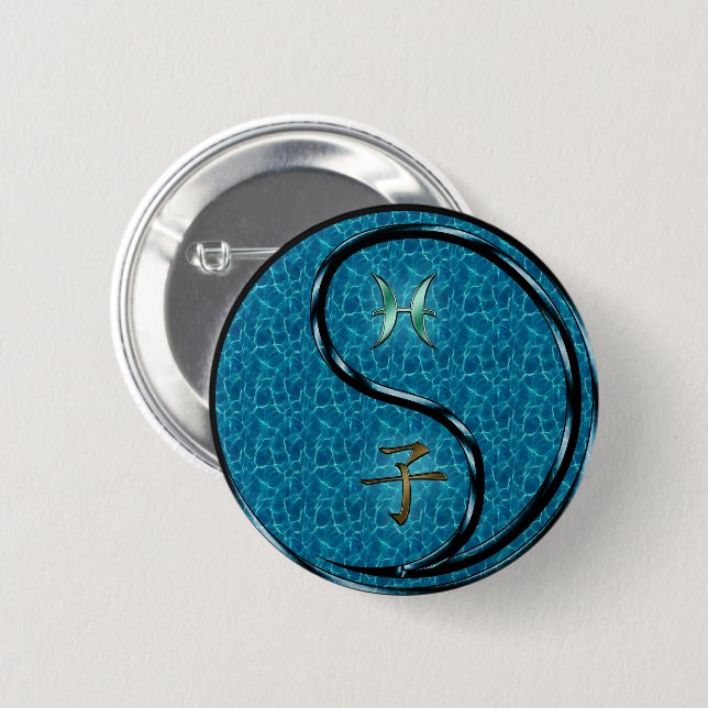 Badge Rond 5 Cm Poissons & Rat d'eau (Devant & derrière)