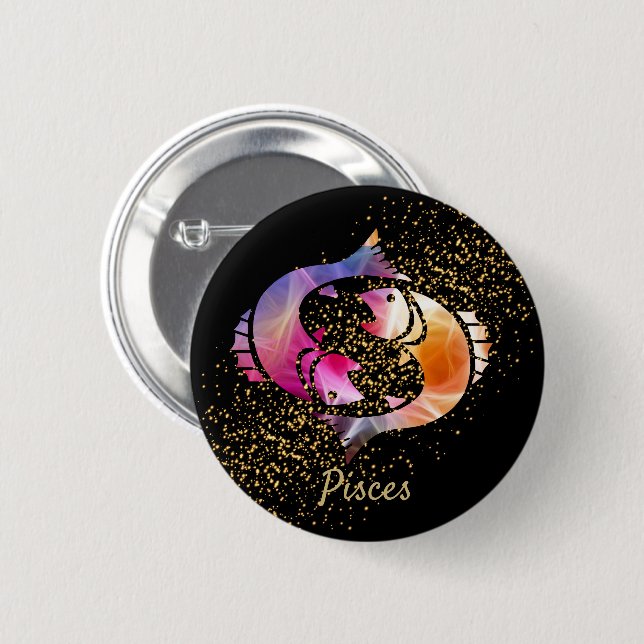 Badge Rond 5 Cm Poissons - signe d'anniversaire (Devant & derrière)