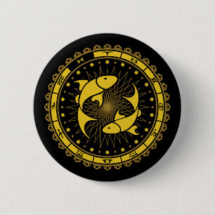 Badge Rond 5 Cm Poissons - Signe Zodiaque - Symbole - Horoscope
