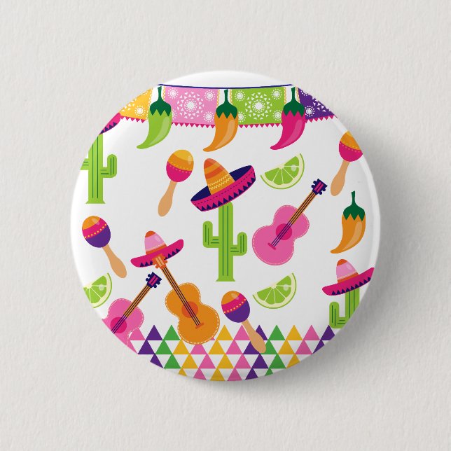 Badge Rond 5 Cm Poivrons mexicains de chaux de Saguaro de sombrero (Devant)