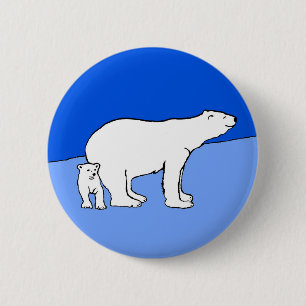 Badge Rond 5 Cm Polar Bear Mom and Cub Peinture - Wildlife Art