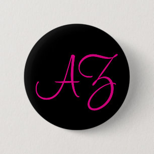 Badge Rond 5 Cm Police fantaisie : Noir et Fuchsia
