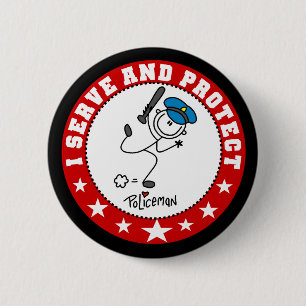 Badge Rond 5 Cm Policier qui sert et protège