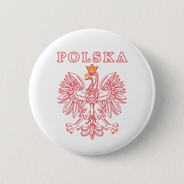 Badge Rond 5 Cm Polska Avec Aigle Rouge Polonais (Devant)