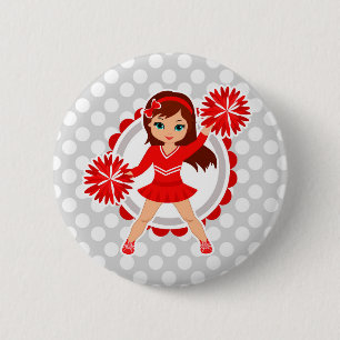 Badge Rond 5 Cm Pom-pom girl - acclamation rouge mignonne de brune