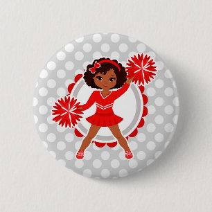 Badge Rond 5 Cm Pom-pom girl - Cute Red African American Cheer