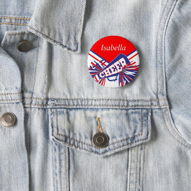 Badge Rond 5 Cm Pom-pom girl en bleu, blanc et rouge (En situation)