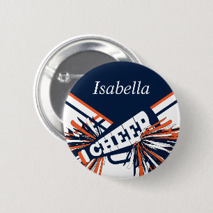 Badge Rond 5 Cm Pom-pom girl en bleu marine, orange et blanc