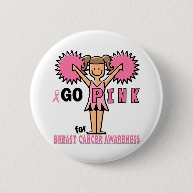 Badge Rond 5 Cm Pom-pom girl pour la conscience de cancer du sein (Devant)