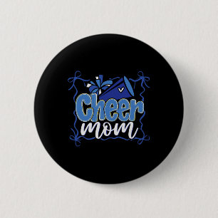 Badge Rond 5 Cm Pom-Poms à nœud Coquette Bleue Maman de l'équipe d