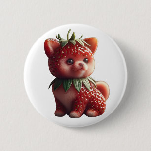 Badge Rond 5 Cm Pomeranian aux fraises