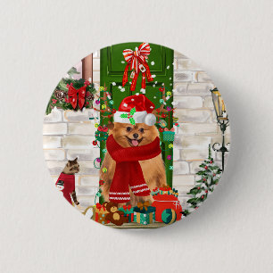 Badge Rond 5 Cm Pomeranian Dog Christmas