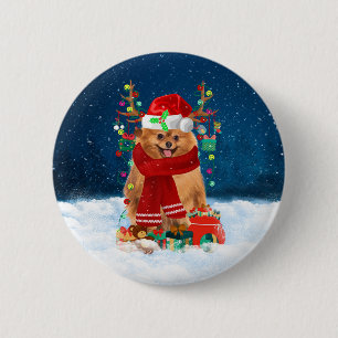 Badge Rond 5 Cm Pomeranian dog with Christmas gifts 