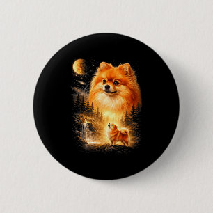 Badge Rond 5 Cm Pomeranian hurlant à la lune vintage mystique fait