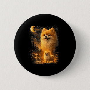 Badge Rond 5 Cm Poméranien hurlant à la lune vintage 90 drôle