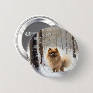 Badge Rond 5 Cm Poméranienne Laisser Neige Noël