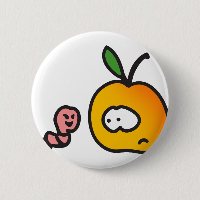 Badge Rond 5 Cm Pomme avec ver (Devant)