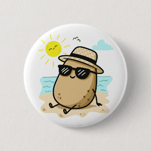 Badge Rond 5 Cm Pomme de terre sur la plage Vibes d'été