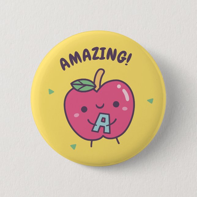 Badge Rond 5 Cm Pomme rouge Extraordinaire avec Alphabet A (Devant)