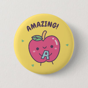 Badge Rond 5 Cm Pomme rouge Extraordinaire et fine avec Alphabet A