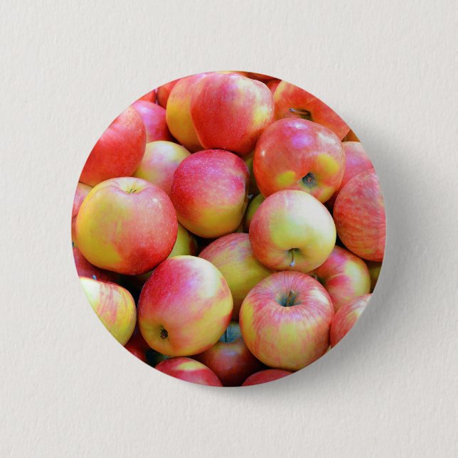 Badge Rond 5 Cm Pommes rouges et jaunes fraîches (Devant)
