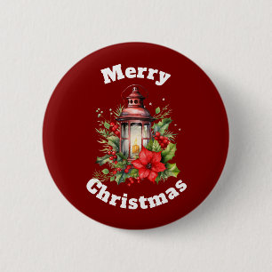Badge Rond 5 Cm Pommes rouges et pins Joyeux Noël