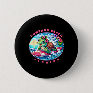 Badge Rond 5 Cm Pompano Beach Floride Jolie Fille de Surf Tortue d