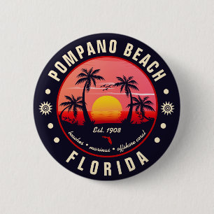 Badge Rond 5 Cm Pompano Beach Floride Retro Sunset Souvenir