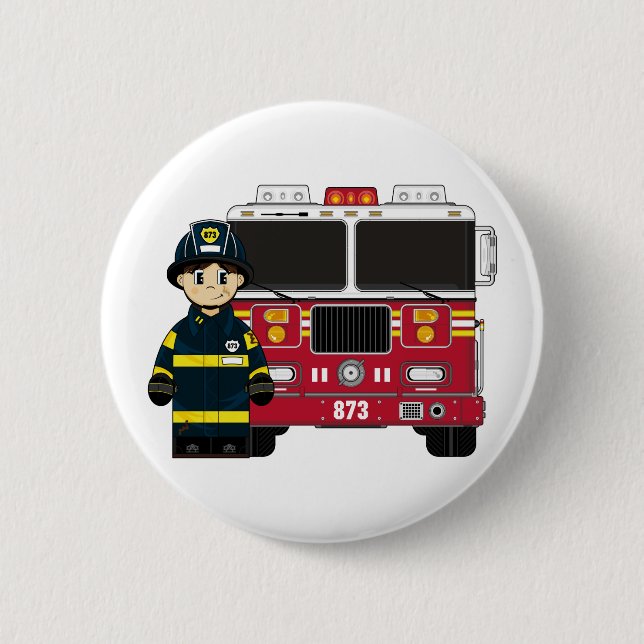 Badge Rond 5 Cm Pompier avec insigne moteur (Devant)