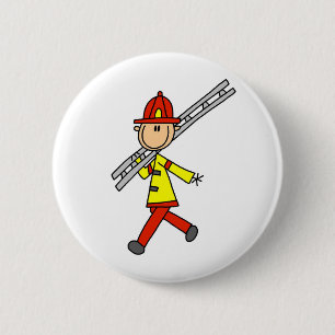 Badge Rond 5 Cm Pompier Bonhomme Allumette avec Bouton d'Échelle