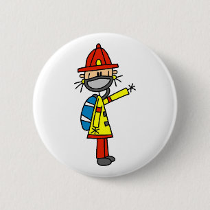 Badge Rond 5 Cm Pompier Bonhomme Allumette avec Bouton Masque