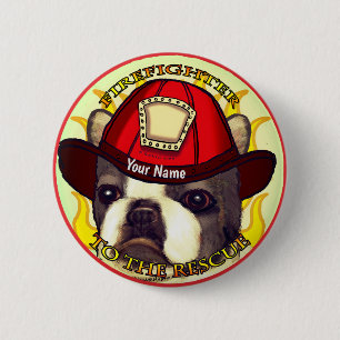 Badge Rond 5 Cm Pompier Boston Terrier