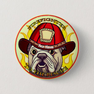 Badge Rond 5 Cm Pompier Bulldog
