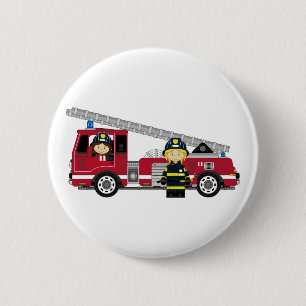 Badge Rond 5 Cm Pompier de bande dessinée et pompe à incendie