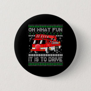 Badge Rond 5 Cm Pompier Noël laid - Camion de pompiers