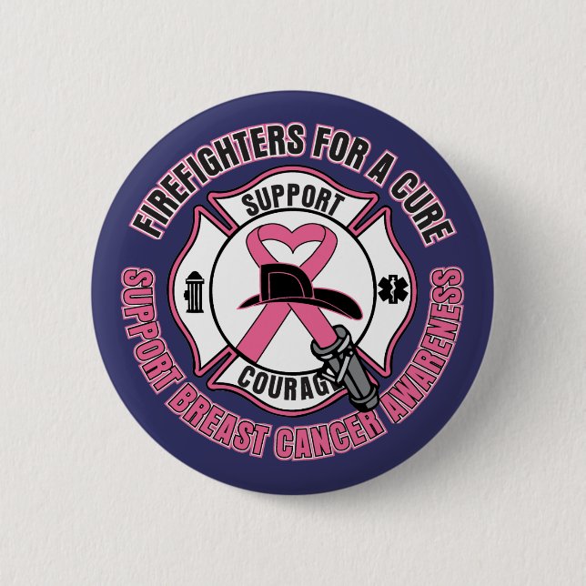 Badge Rond 5 Cm Pompiers Pour Un Cancer Cure Du Sein (Devant)