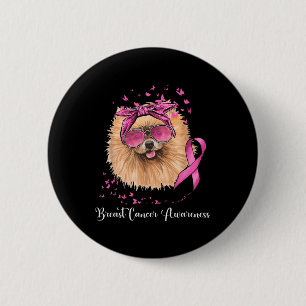Badge Rond 5 Cm Pomsky Amoureux des chiens Pink Ribbon Cancer du s